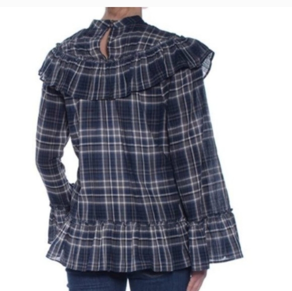 Max Studio Plaid Ruffle Peasant Blouse NWT - Picture 3 of 4